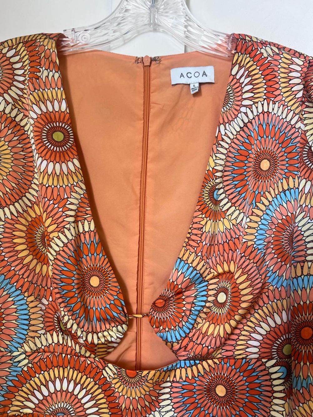 ACOA Retro 70s Psychedelic Flora Groovy Boho Mod Long Sleeve Mini Dress Sz L - Picture 7 of 12